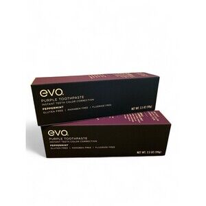 2 Evo Purple Toothpaste Instant Color Correction Peppermint Flouride Free  3.5oz